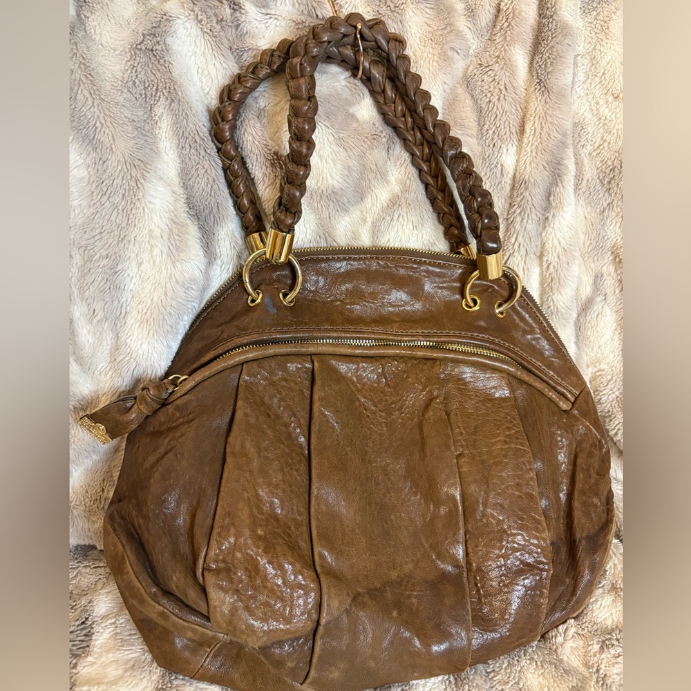 ANTONIO MELANI Brown Braided Handle Leather Satchel